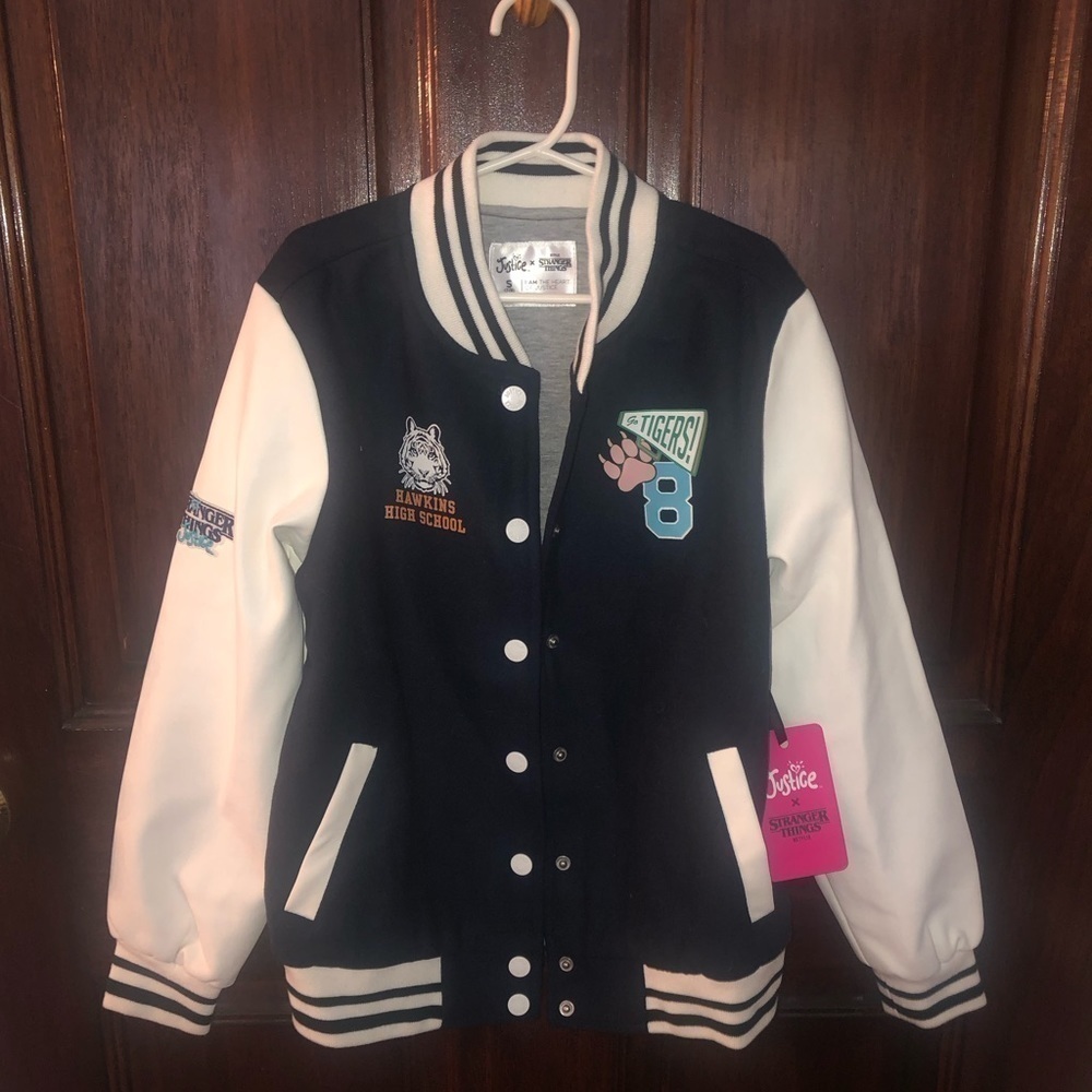 RARE NWT Justice Stranger Things Varsity Jacket Collegiate Collectible Girls 7/8